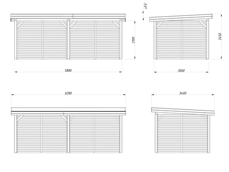 Lenna 16.6m2 Set 309 (5.88x3m) Lamekatusega suur paviljon võreseintega