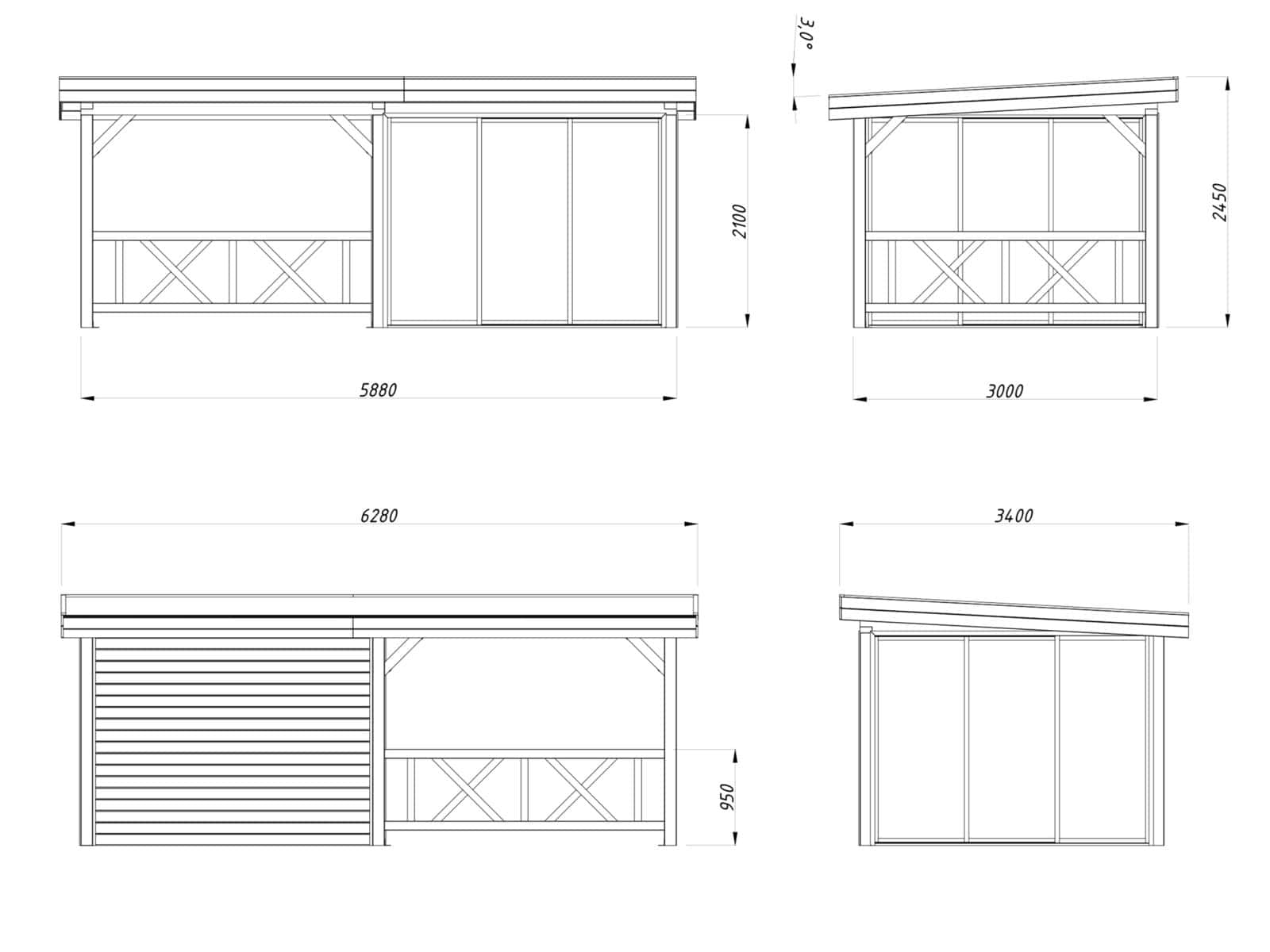 Lenna 16.6m2  Set 404/704 (5.88x3m) Kolme lükanduksega paviljon