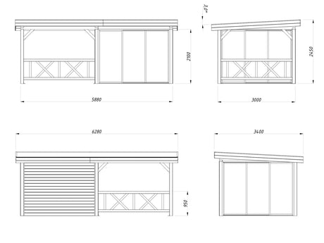 Lenna 16.6m2  Set 404/704 (5.88x3m) Kolme lükanduksega paviljon