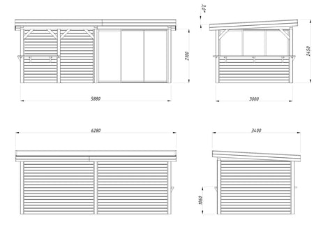 Lenna 16.6m2  Set 407/707 (5.88x3m) Kahe lükandukse ja väliköögiga paviljon