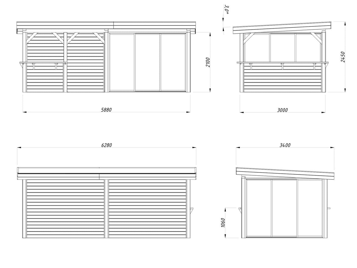 Lenna 16.6 Set 408/708 (5.88x3m) Kolme lükandukse ja väliköögiga paviljon