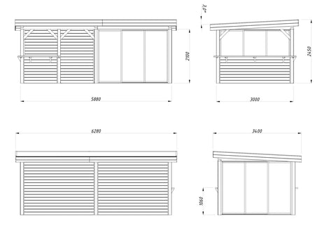 Lenna 16.6 Set 408/708 (5.88x3m) Kolme lükandukse ja väliköögiga paviljon