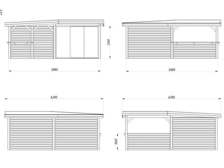 Lenna 24.9m2 Set 409/709 (5.88x5.88m) L-kujuline lamekatusega kahe lükanduksega paviljon väliköögi osaga