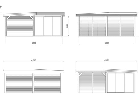 Lenna 24.9m2 Set 411/711 (5.88x5.88m) L-kujuline lamekatusega lükandustega paviljon võreseintega