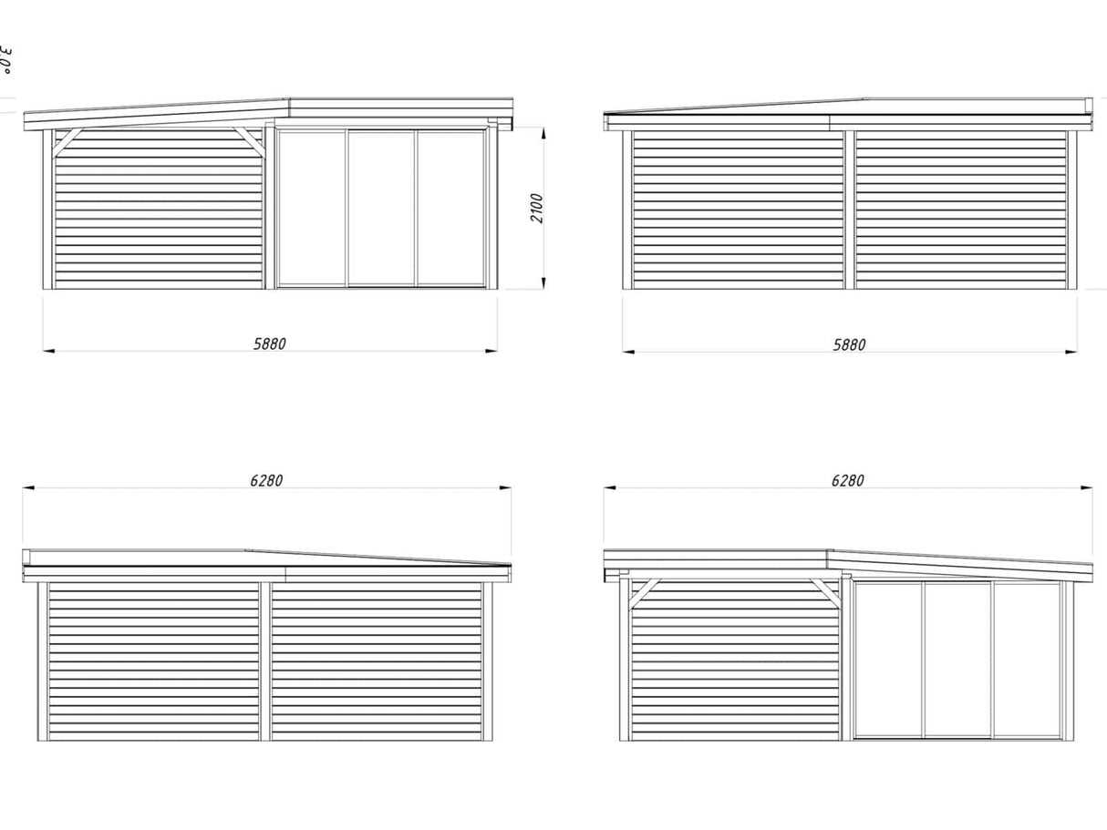 Lenna 24.9m2 Set 412/712 (5.88x5.88m) L-kujuline lamekatusega lükanduste ja varikatusega paviljon
