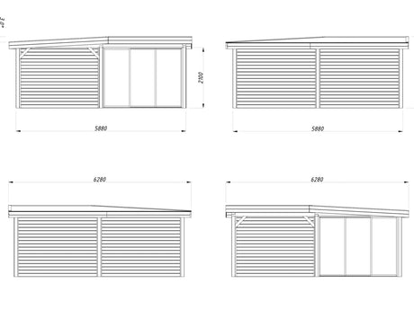 Lenna 24.9m2 Set 412/712 (5.88x5.88m) L-kujuline lamekatusega lükanduste ja varikatusega paviljon