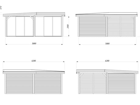 Lenna 24.9m2 Set 413/713 (5.88x5.88m) L-kujuline lamekatusega kahe lükandukse ja võreseinaga paviljon