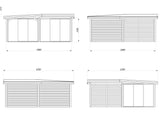 Lenna 24.9m2 Set 414/714 (5.88x5.88m) L-kujuline lamekatusega kolme lükandukse ja võreseinaga paviljon