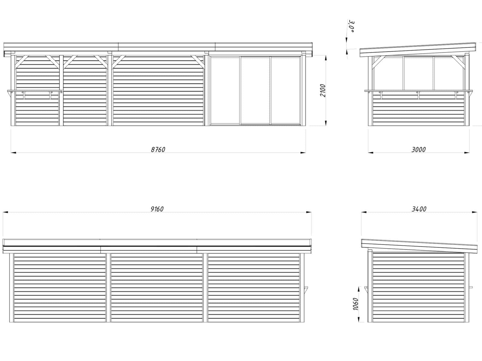 Lenna 24.9m2 Set 415/715 (8.76x3m) Lamekatuse ja kahe lükanduksega suur paviljon väliköögi osaga