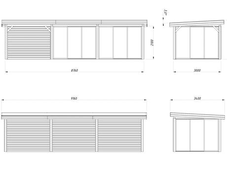 Lenna 24.9m2 Set 418/718 (8.76x3m) Lamekatuse ja nelja lükanduksega suur paviljon varikatusega