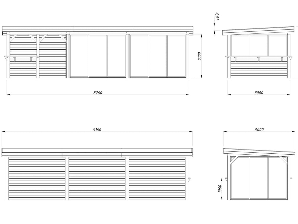 Lenna 24.9m2 Set 419/719 (8.76x3m) Lamekatuse ja kolme lükanduksega suur paviljon baarinurgaga
