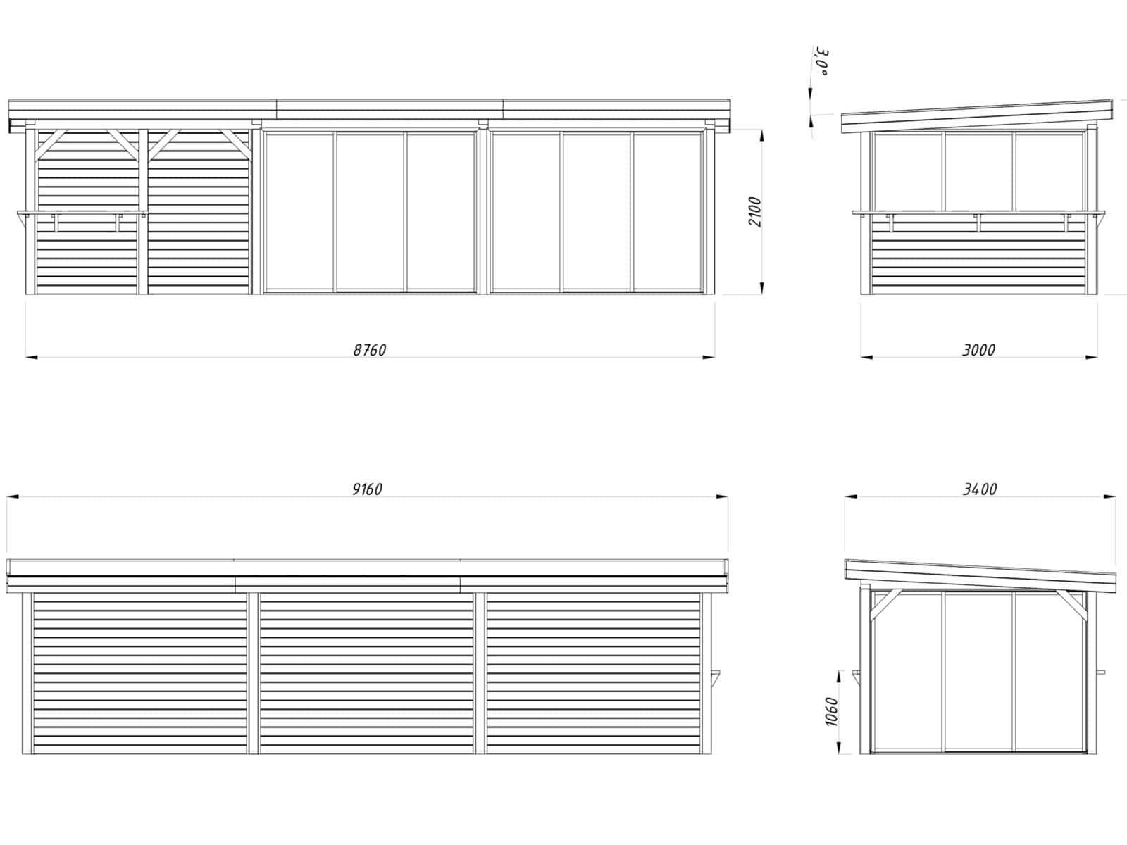 Lenna 24.9m2 Set 419/719 (8.76x3m) Lamekatuse ja kolme lükanduksega suur paviljon baarinurgaga