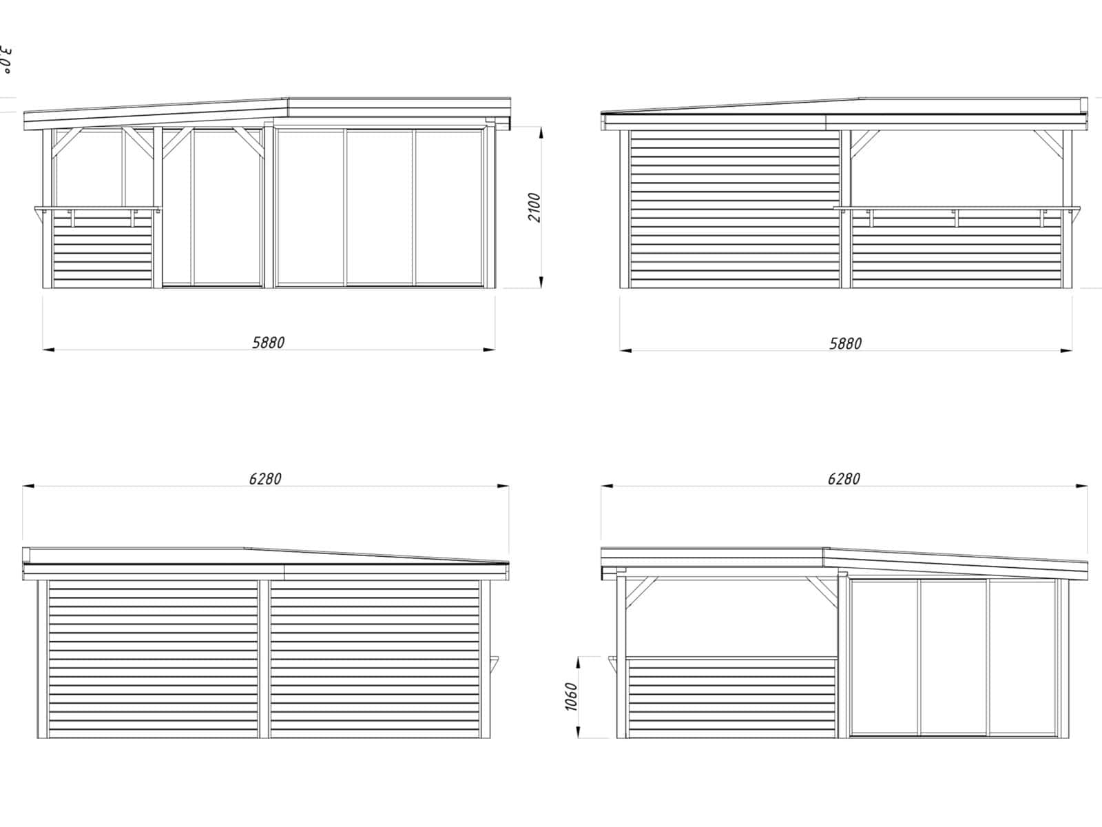 Lenna 24.9m2 Set 423/723 (5.88x5.88m) L-kujuline lamekatusega kolme lükanduksega paviljon