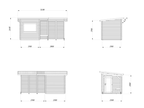 Sanna 4.1+5.9m2 (4.9x2.1m | 44mm) Kompaktne saunamajake varikatusega