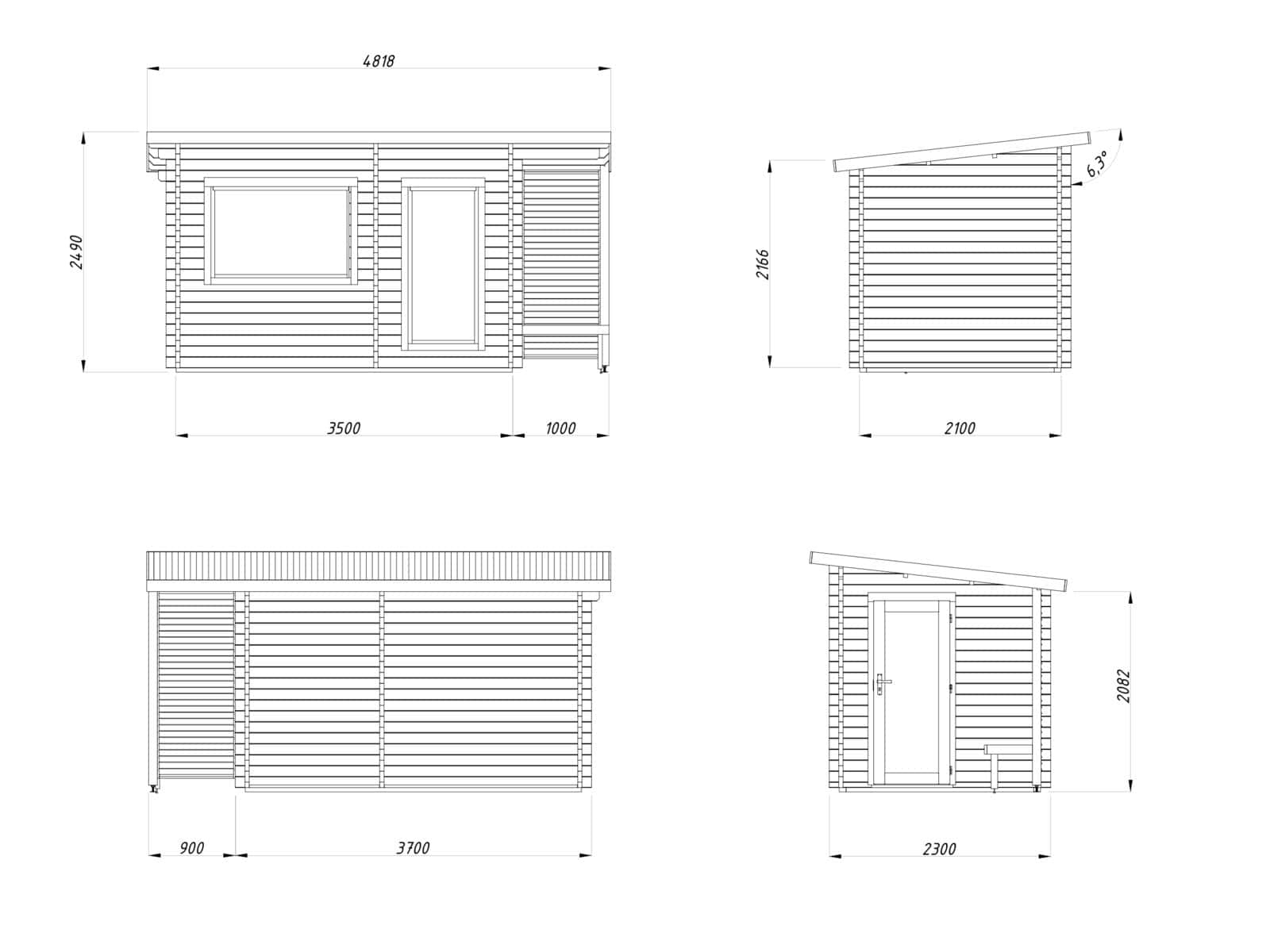 Sanna 6.8m2 (3.5x2.1m | 44mm) Modernne freesprussist saunamajake riietusruumiga