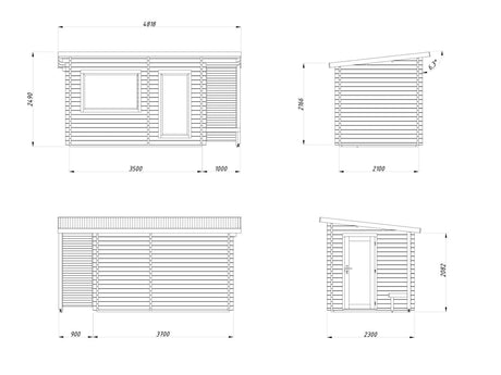 Sanna 6.8m2 (3.5x2.1m | 44mm) Modernne freesprussist saunamajake riietusruumiga