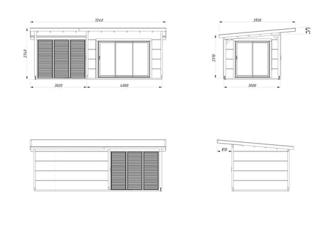Grace 11.2+8.2m2 Slide Plus (4x3m | 56mm) Liimpuitelementidest aiamaja varikatuse ja topeltklaasiga lükandustega