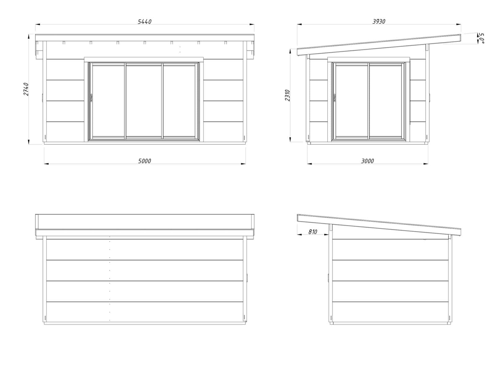 Grace 14.1m2 (5x3m | 56mm) Liimpuitelementidest aiamaja topeltklaasiga lükandustega