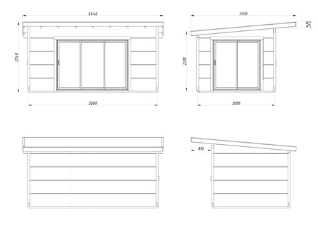 Grace 14.1m2 (5x3m | 56mm) Liimpuitelementidest aiamaja topeltklaasiga lükandustega