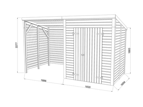 Leif 3+2.9m2 (3.7x1.7m | 16mm) Valmis seinaelementidest praktiline aiakuur varikatusega