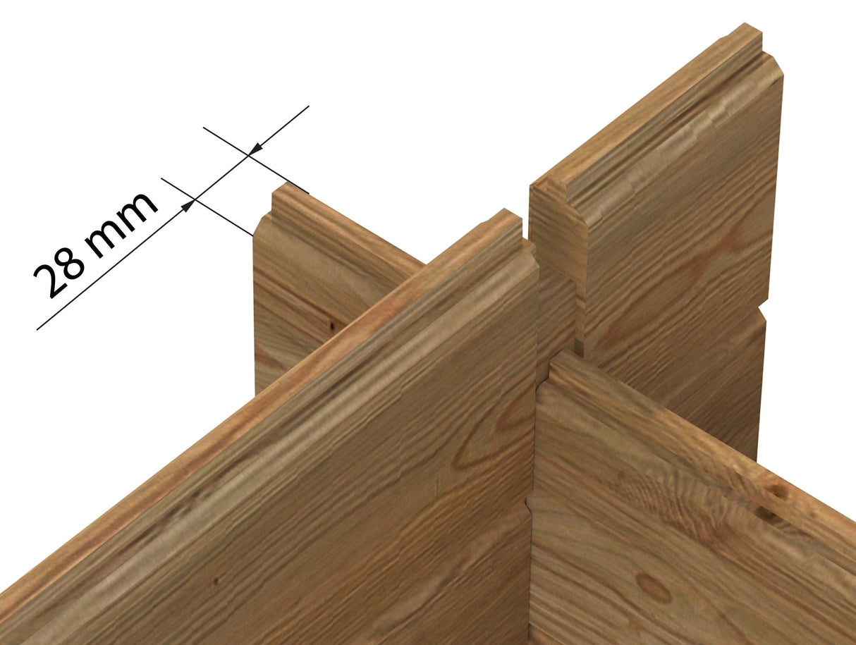 Valentine 9m2 (3.38x2.76m | 28mm) Süvaimmutatud freespruss-aiakuur kahepoolse uksega