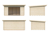 Lea 14.2m2 (4.5x3.3m | 44mm) Kaldkatusega freespruss-aiamaja lükandustega