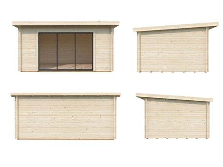 Lea 14.2m2 (4.5x3.3m | 44mm) Kaldkatusega freespruss-aiamaja lükandustega