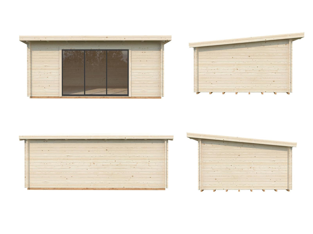 Lea 19.4m2 (5.3x3.8m | 44mm) Kaldkatusega freespruss-aiamaja lükandustega