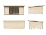Lea 19.4m2 (5.3x3.8m | 44mm) Kaldkatusega freespruss-aiamaja lükandustega