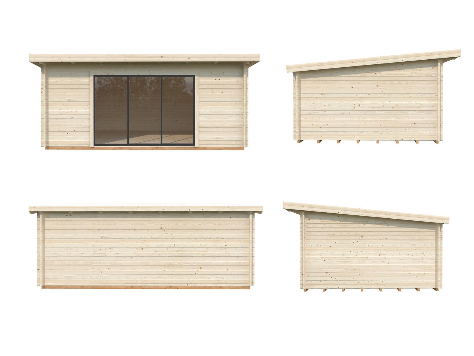 Lea 19.4m2 (5.3x3.8m | 44mm) Kaldkatusega freespruss-aiamaja lükandustega