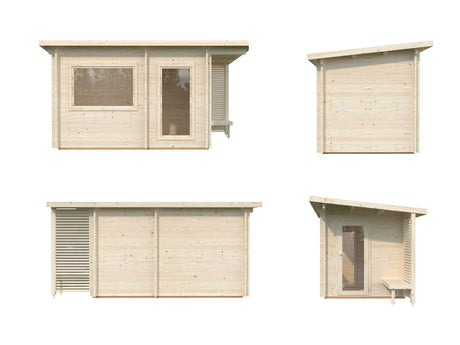 Sanna 6.8m2 (3.5x2.1m | 44mm) Modernne freesprussist saunamajake riietusruumiga