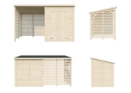 Leif 3+2.9m2 (3.7x1.7m | 16mm) Valmis seinaelementidest praktiline aiakuur varikatusega