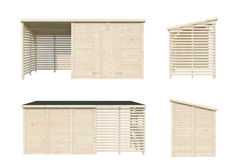 Leif 4.5+2.9m2 (4.6x1.7m | 16mm) Valmis seinaelementidest praktiline aiakuur varikatusega