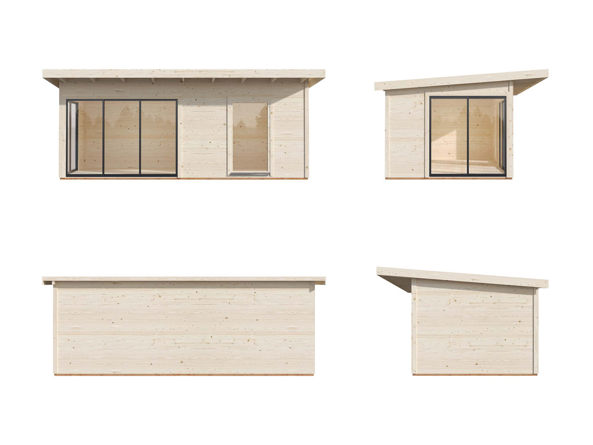 Andrea 17.1m2 (5.95x3m | 44mm) Lükanduste ja modernse nurgalahendusega aiamaja