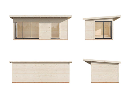 Andrea 17.1m2 (5.95x3m | 44mm) Lükanduste ja modernse nurgalahendusega aiamaja