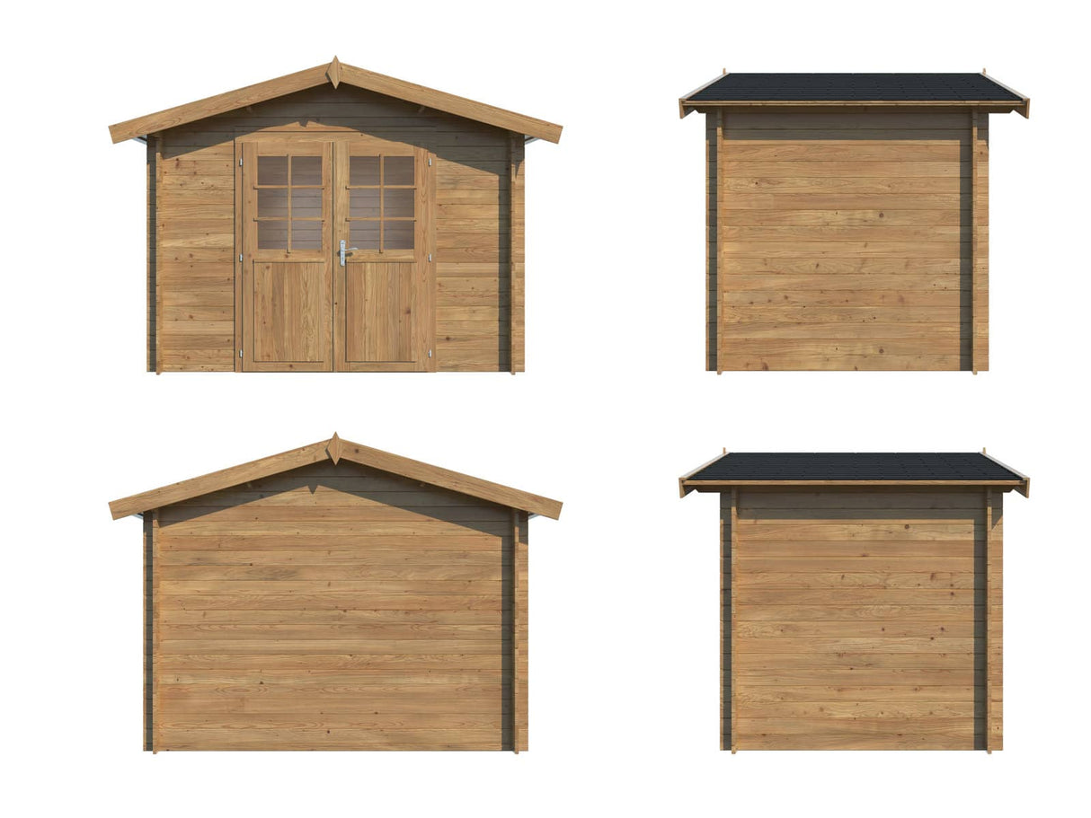 Valentine 4.7m2 (2.76x1.8m | 28mm) Süvaimmutatud freespruss-aiakuur kahepoolse uksega
