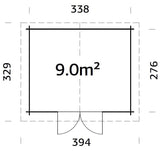 Alice 9m2 (3.38x2.76m | 28mm) Süvaimmutatud aiakuur kahepoolse uksega