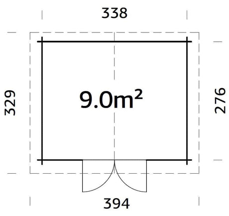 Alice 9m2 (3.38x2.76m | 28mm) Süvaimmutatud aiakuur kahepoolse uksega