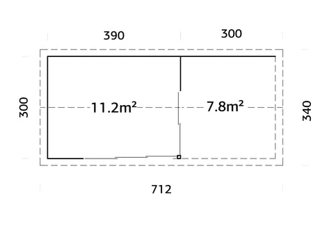 Amanda 11.2+7.8m2 (6.68x3m | 44mm) Lükanduste ja modernse nurgalahendusega aiamaja varikatusega