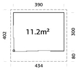 Andrea 11.2m2 (3.9x3m | 44mm) Lükanduste ja modernse nurgalahendusega aiamaja