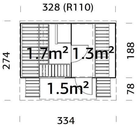 Anette 3+1.5m2 (3.28x2.7m | 42mm) Ovaalsaun