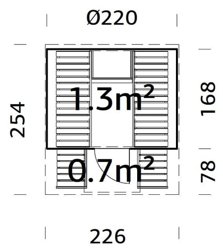 Anita 1.3+0.7m2 (2.2x2.5m | 42mm) Torusaun