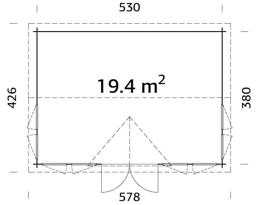 Claudia 19.4m2 (5.5x4m | 44mm) Kellakastiga freespruss-aiamaja