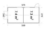 Dan 14.7m2 (2.73x5.5m | 16mm) Valmis seinaelementidest suur kaheruumiline aiakuur