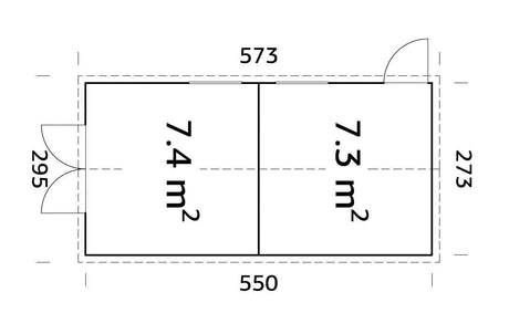 Dan 14.7m2 (2.73x5.5m | 16mm) Valmis seinaelementidest suur kaheruumiline aiakuur