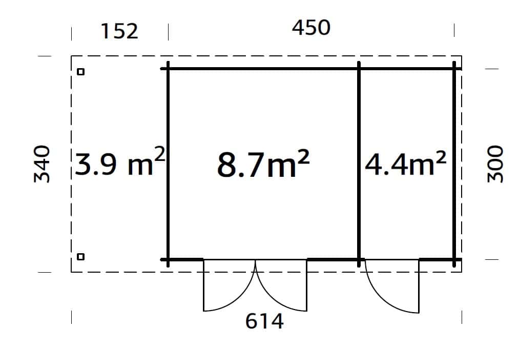 Ella 13.1+3.9m2 (5.9x3m | 28mm) Varikatusega aiakuur