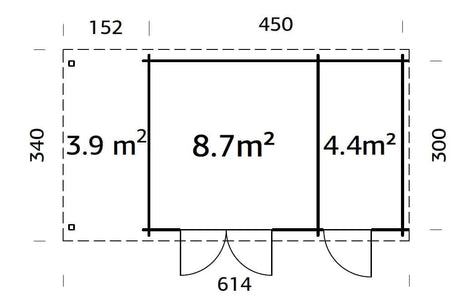 Ella 13.1+3.9m2 (5.9x3m | 28mm) Varikatusega aiakuur