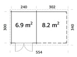 Ella 6.9+8.2m2 (5.3x3m | 28mm) Varikatusega aiakuur