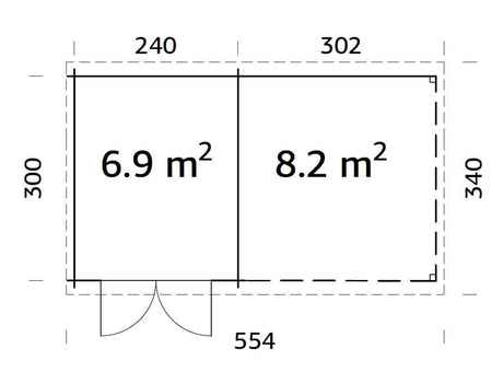 Ella 6.9+8.2m2 (5.3x3m | 28mm) Varikatusega aiakuur