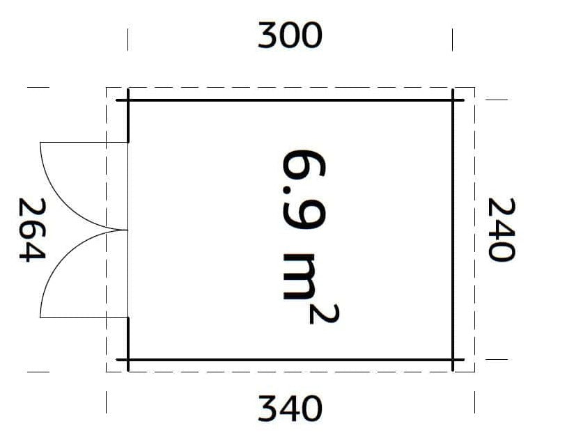 Ella 6.9m2 (2.4x3m | 28mm) Väike lamekatusega aiakuur